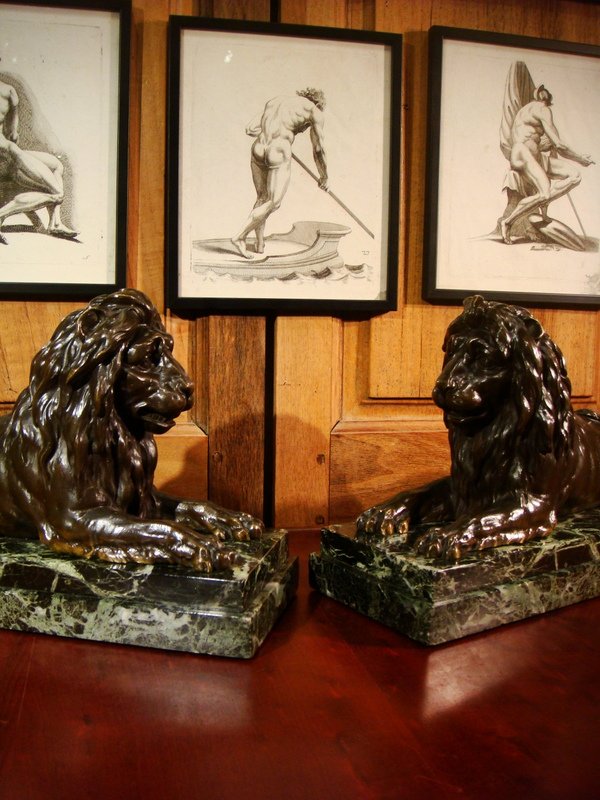 Paire De Lions En Bronze - Epoque Napoléon III-photo-2
