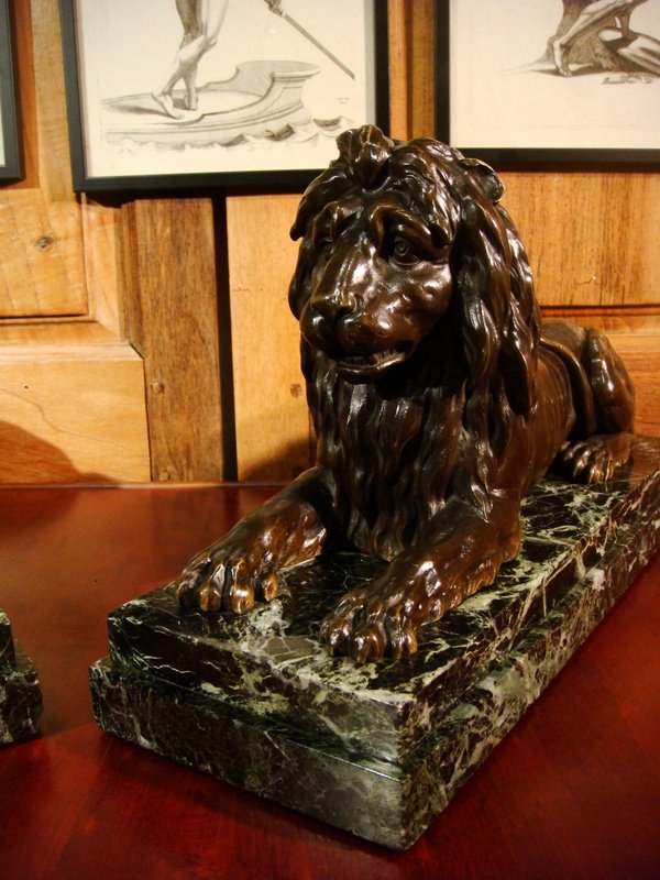 Paire De Lions En Bronze - Epoque Napoléon III-photo-3