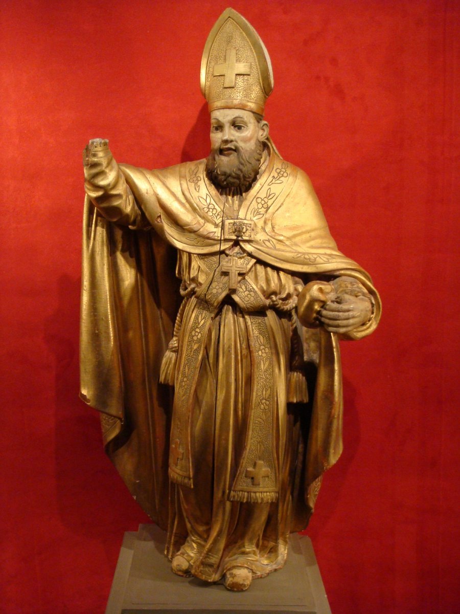 Bishop Statue In Golden Wood - Eighteenth Time-photo-2