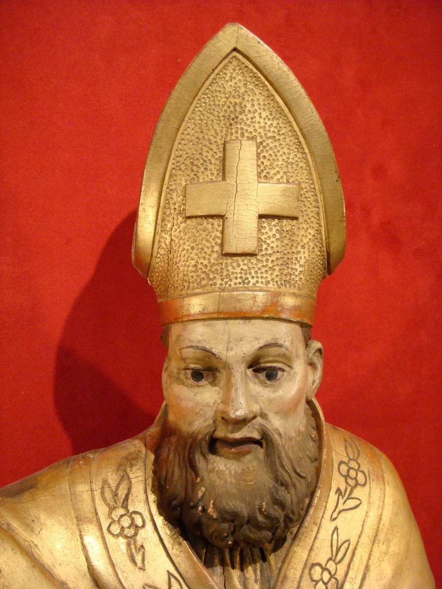 Bishop Statue In Golden Wood - Eighteenth Time-photo-3