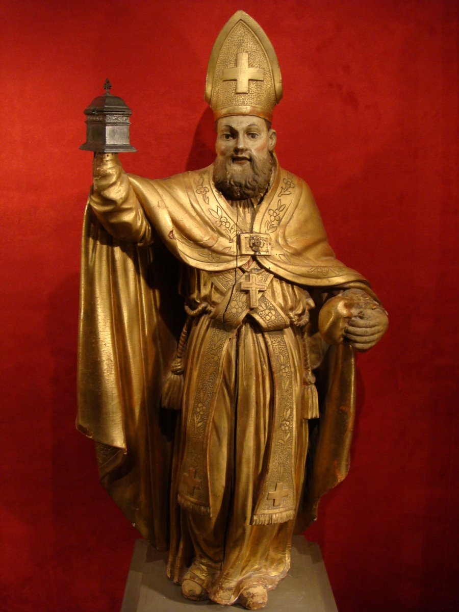 Bishop Statue In Golden Wood - Eighteenth Time-photo-5