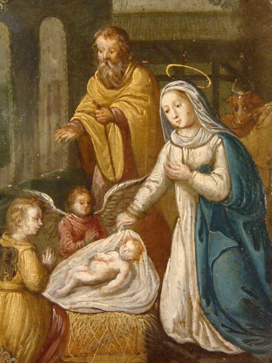 Peinture Sur Cuivre Représentant La Nativité -photo-1