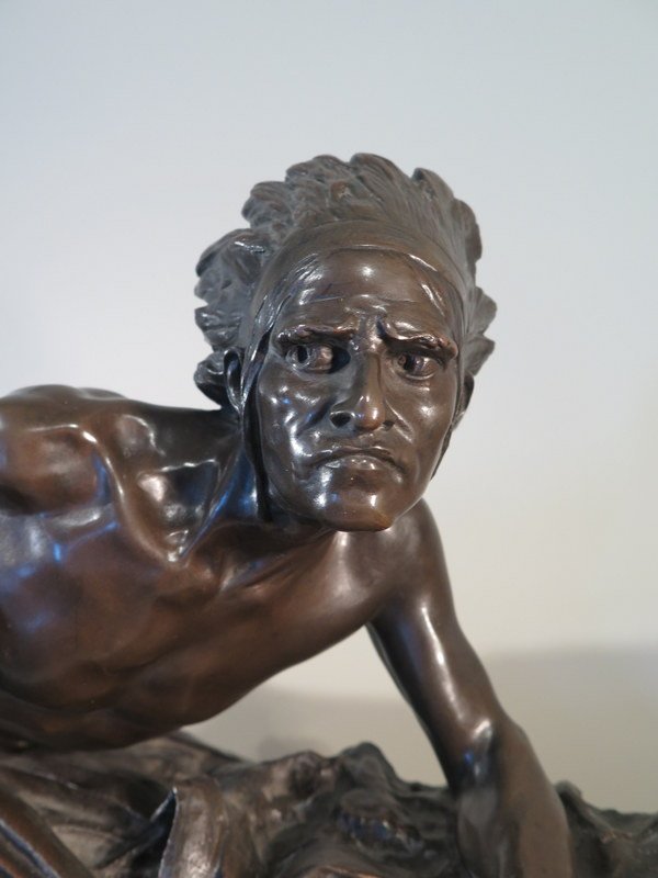 Indian Bronze Scout On The Lookout - Edouard Drouot-photo-4