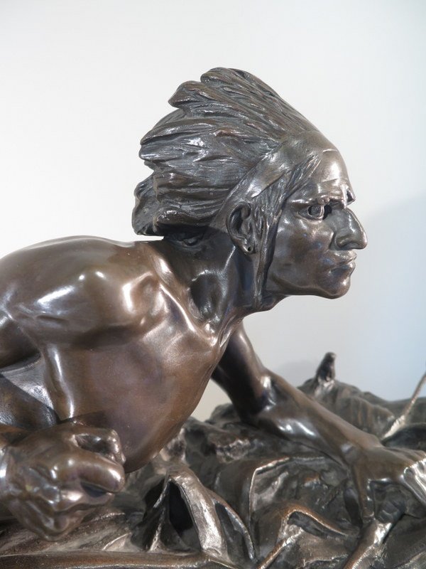 Indian Bronze Scout On The Lookout - Edouard Drouot-photo-2