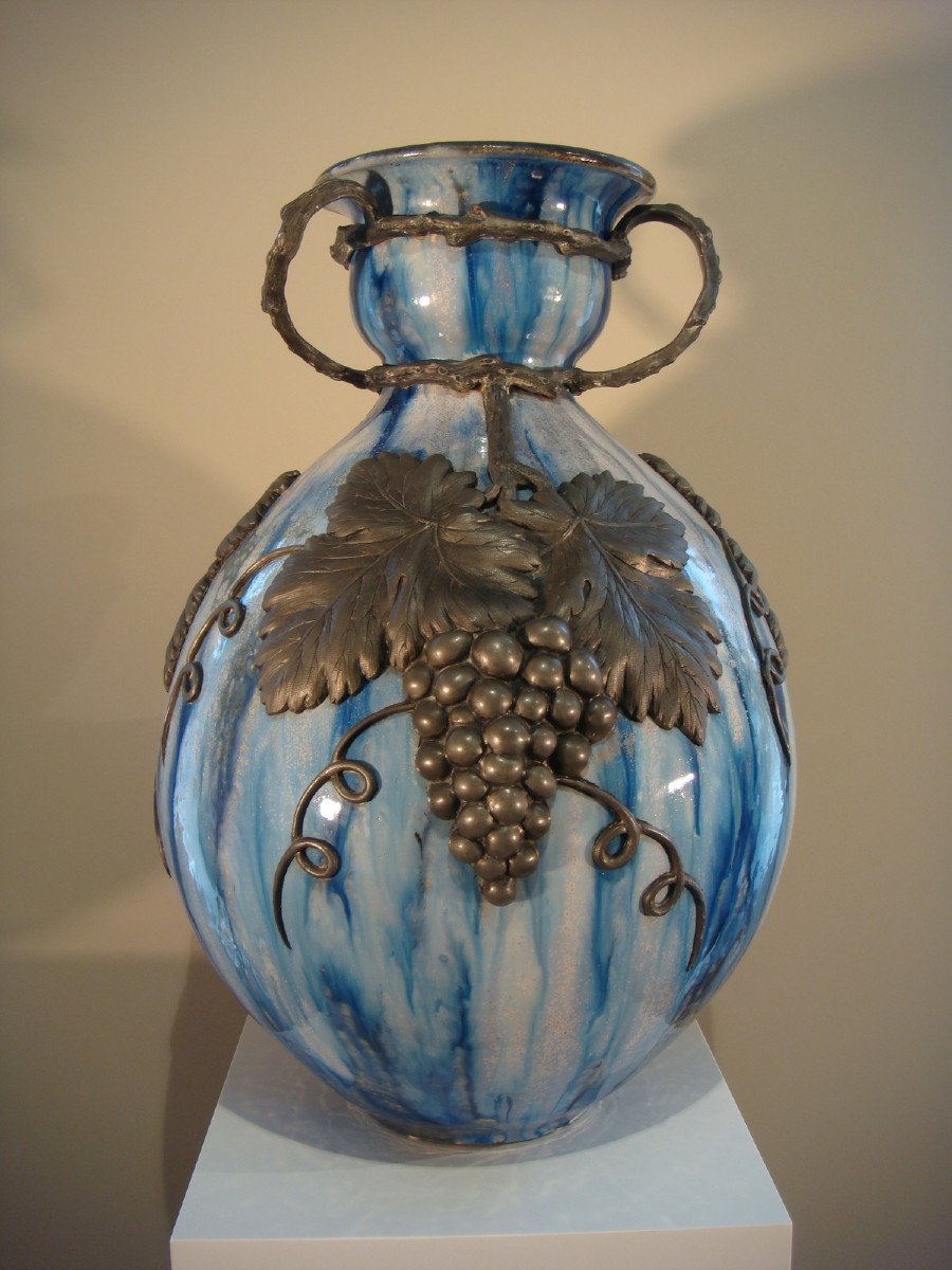 Grand Vase En Grès émaillé Et étain - Guerin -photo-2