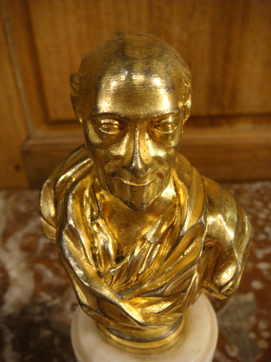 Small Bust Of Voltaire In Gilt Bronze - Late XVIIIth Century-photo-8