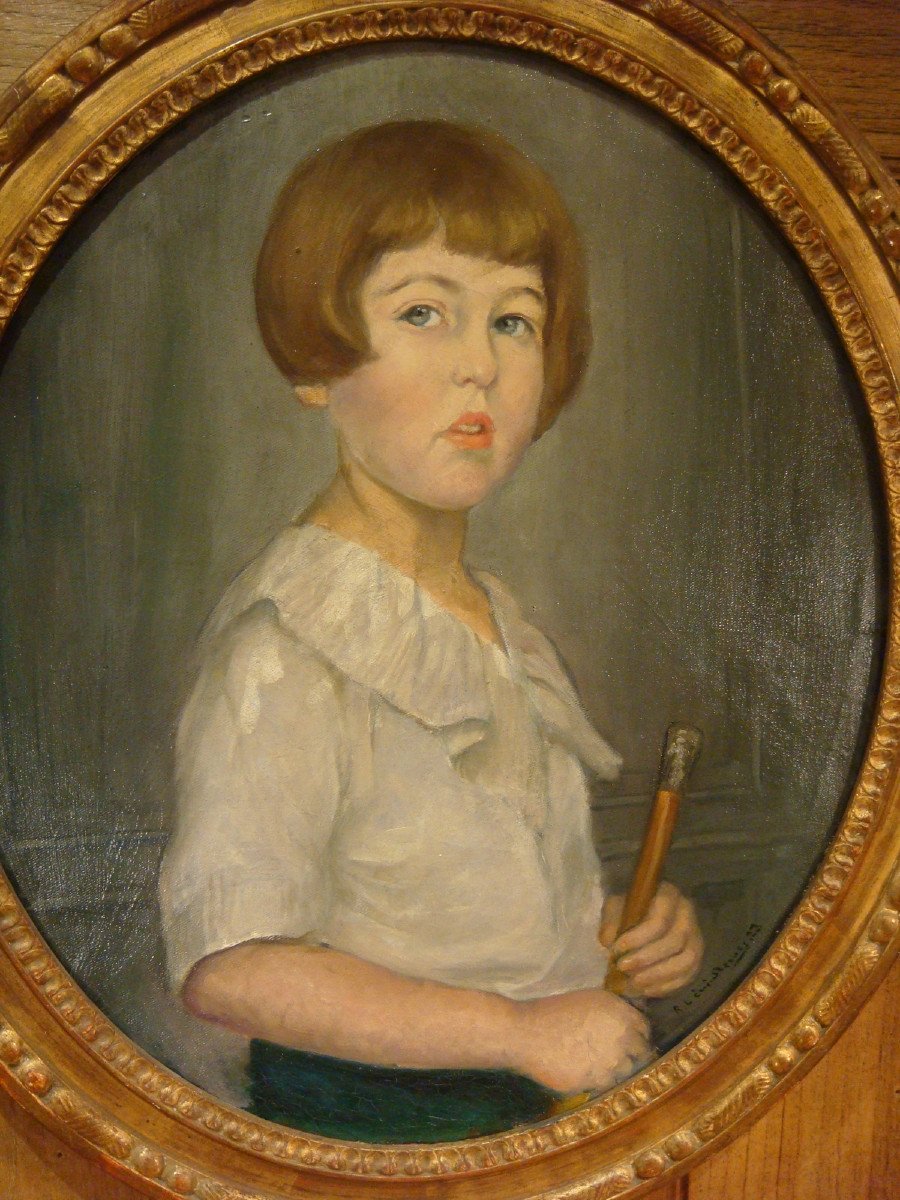 Portrait Tableau d'Une Jeune Fille à La Canne-photo-3