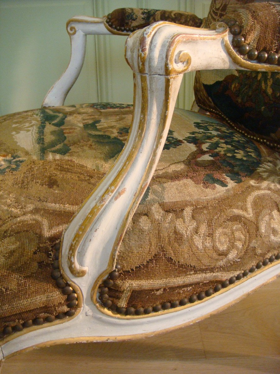 Large Armchair With Flat Back In Tapestry - Louis XV Period-photo-4