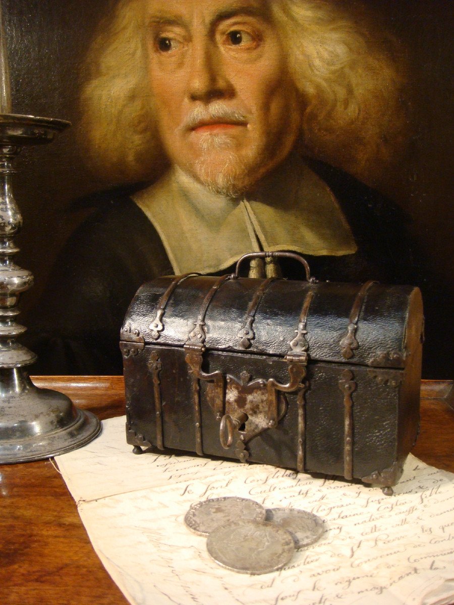 Domed Leather Box With Iron Trim - Period XVII