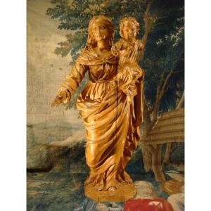 Vierge A L’enfant En Bois Sculpte Epoque XVIII ème