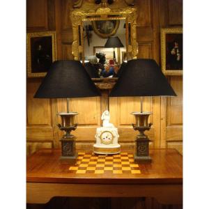 Paire De Lampes Cassolettes Vases Medicis En Bronze Epoque Louis Philippe 