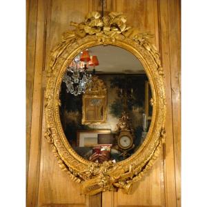 Miroir Ovale En Bois Dore Aux Attributs Epoque Louis XVI