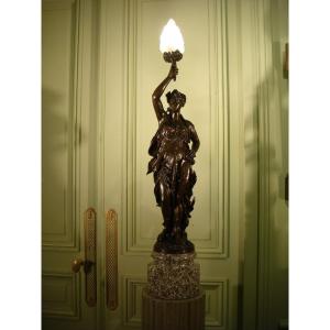 Sculpture Femme En Bronze Porte Torchere L. Gregoire - Epoque XIX ème Siècle 