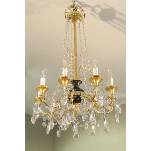 Lustre En Bronze Dore Et Cristal Epoque Empire 