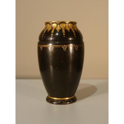 Christofle Dinanderie Vase En Bronze Brun Et Bronze Doré 