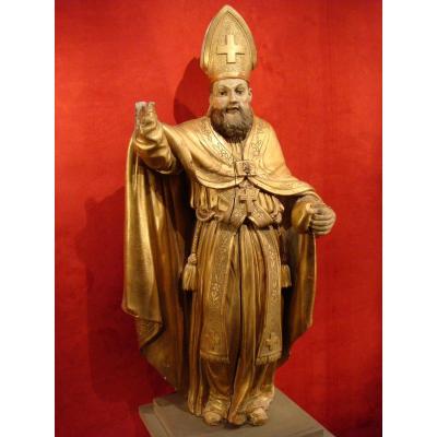 Bishop Statue In Golden Wood - Eighteenth Time