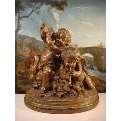 Large Terracotta Sculpture With Musical Angels