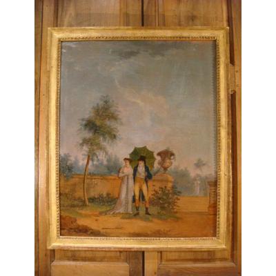 Table Oil On Canvas Walk In A Park - Directoire Period