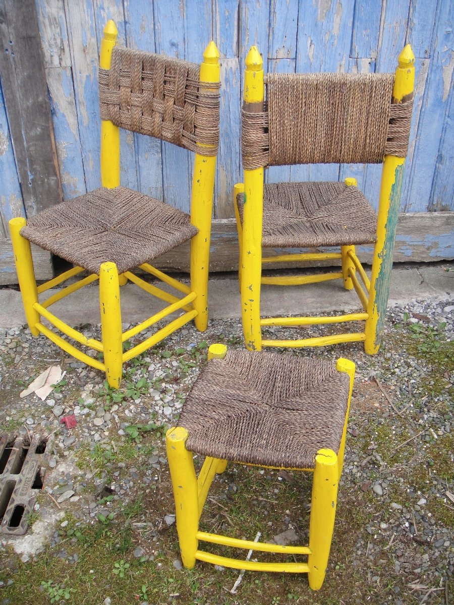 2 Chaises Et 1 Tabouret Paillés De Bergerie-photo-2