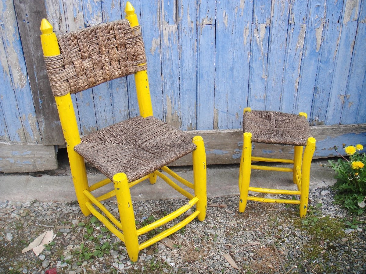 2 Chaises Et 1 Tabouret Paillés De Bergerie-photo-3