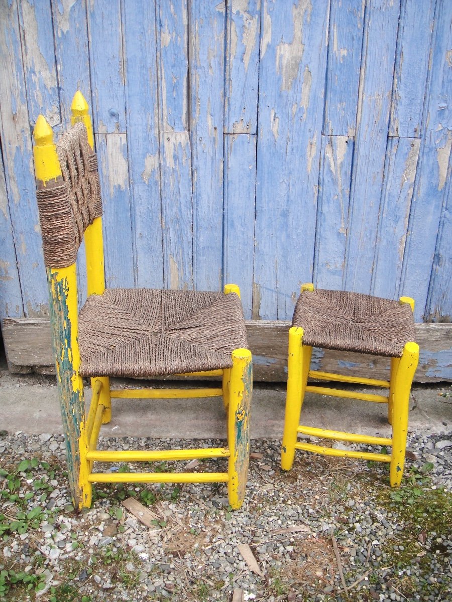 2 Chaises Et 1 Tabouret Paillés De Bergerie-photo-4