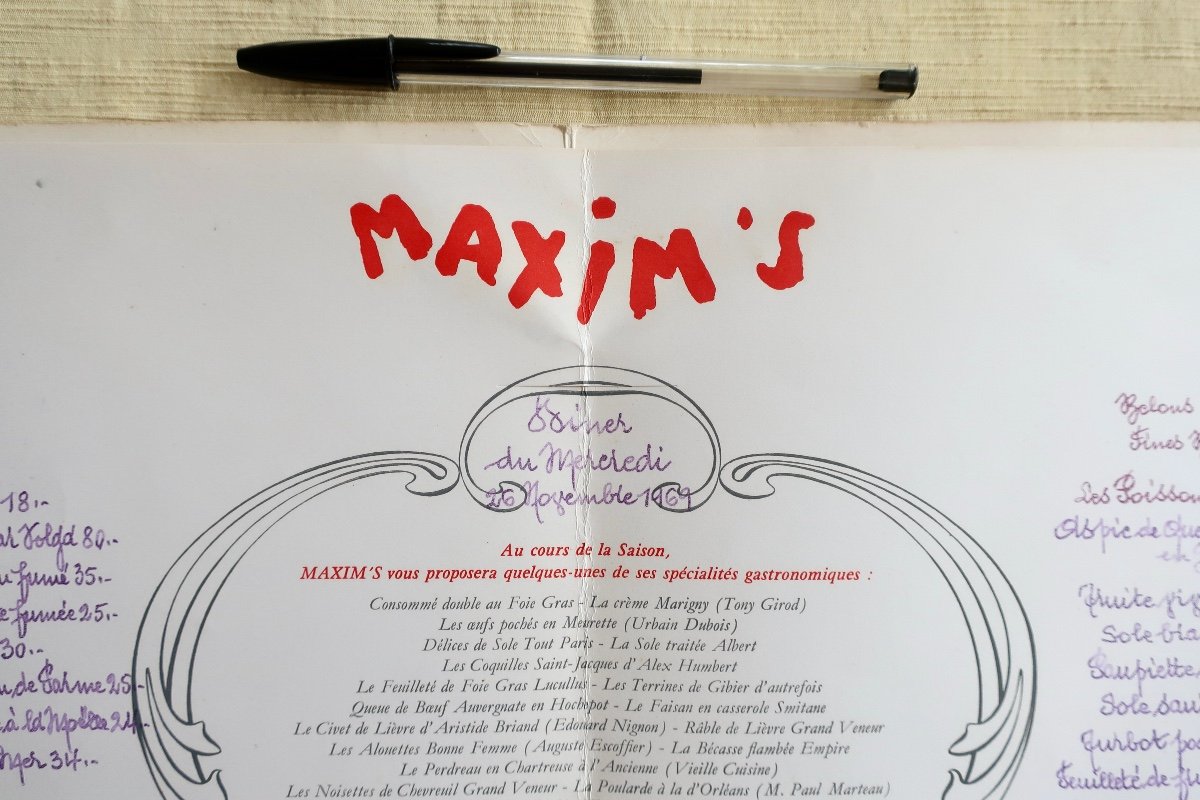 Menu Holder And Menu "at Maxim's", By Sem, Gm 1969-photo-1