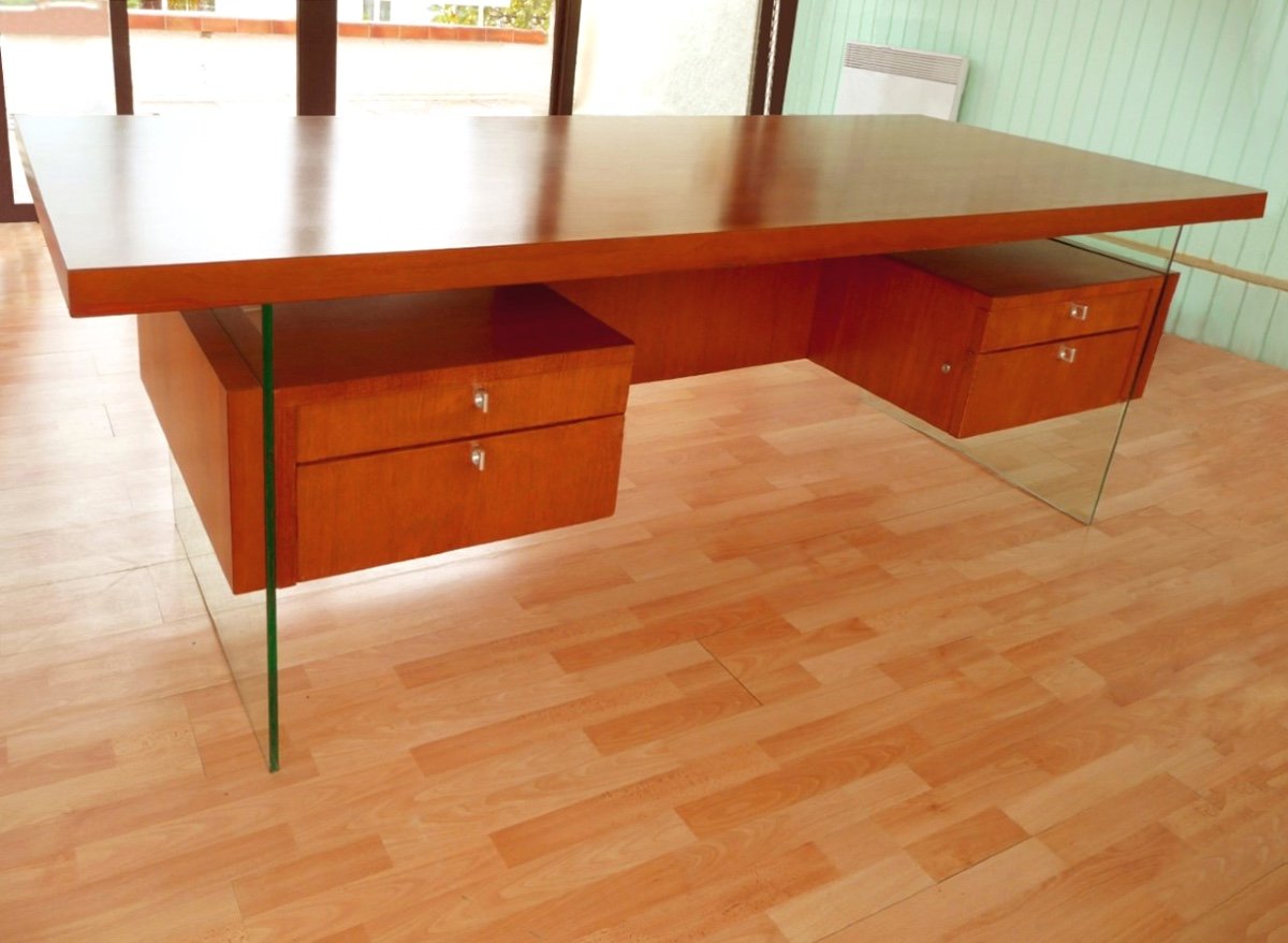 Attributed To Jacques Dumond (1906-1988): Large Flat Desk Design Around 1955/60-photo-2
