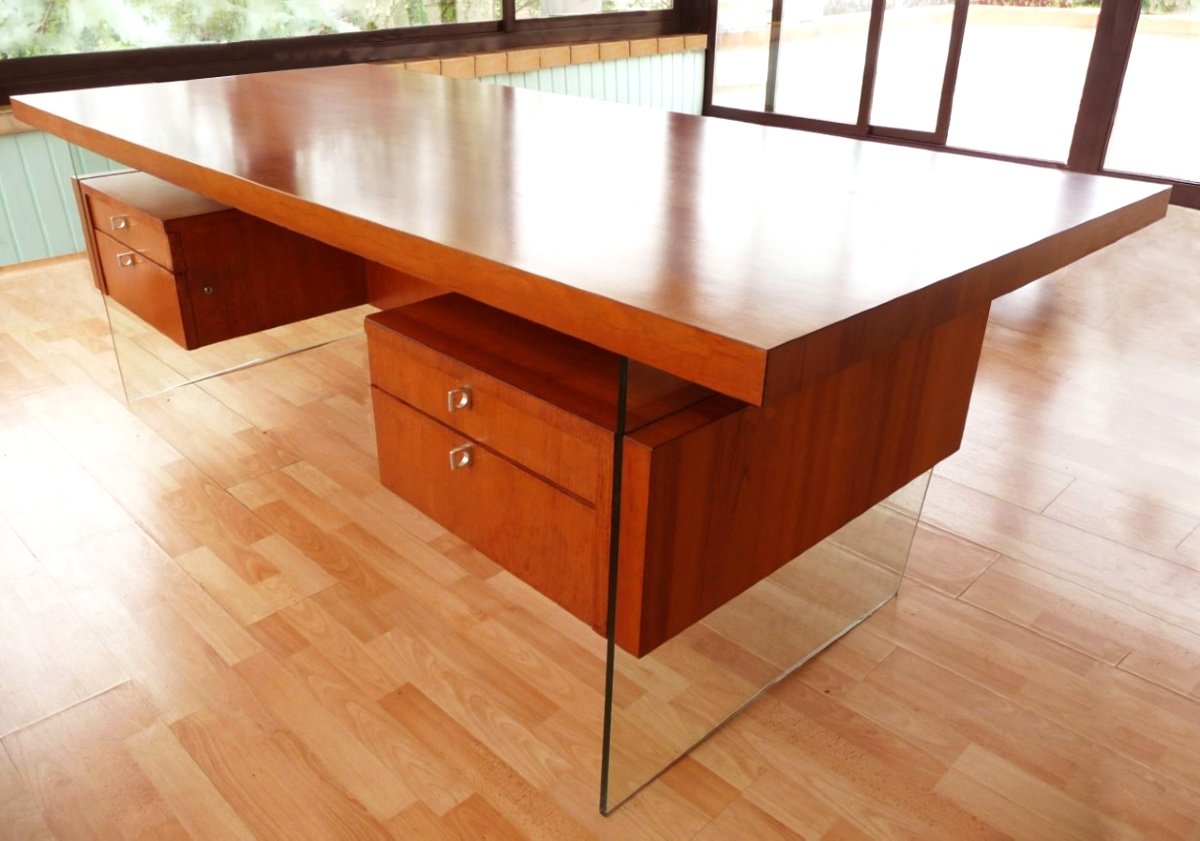 Attributed To Jacques Dumond (1906-1988): Large Flat Desk Design Around 1955/60-photo-3