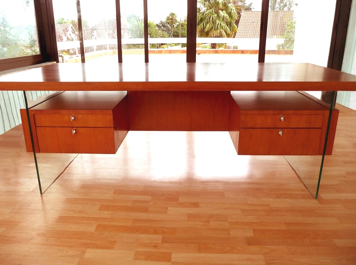 Attributed To Jacques Dumond (1906-1988): Large Flat Desk Design Around 1955/60