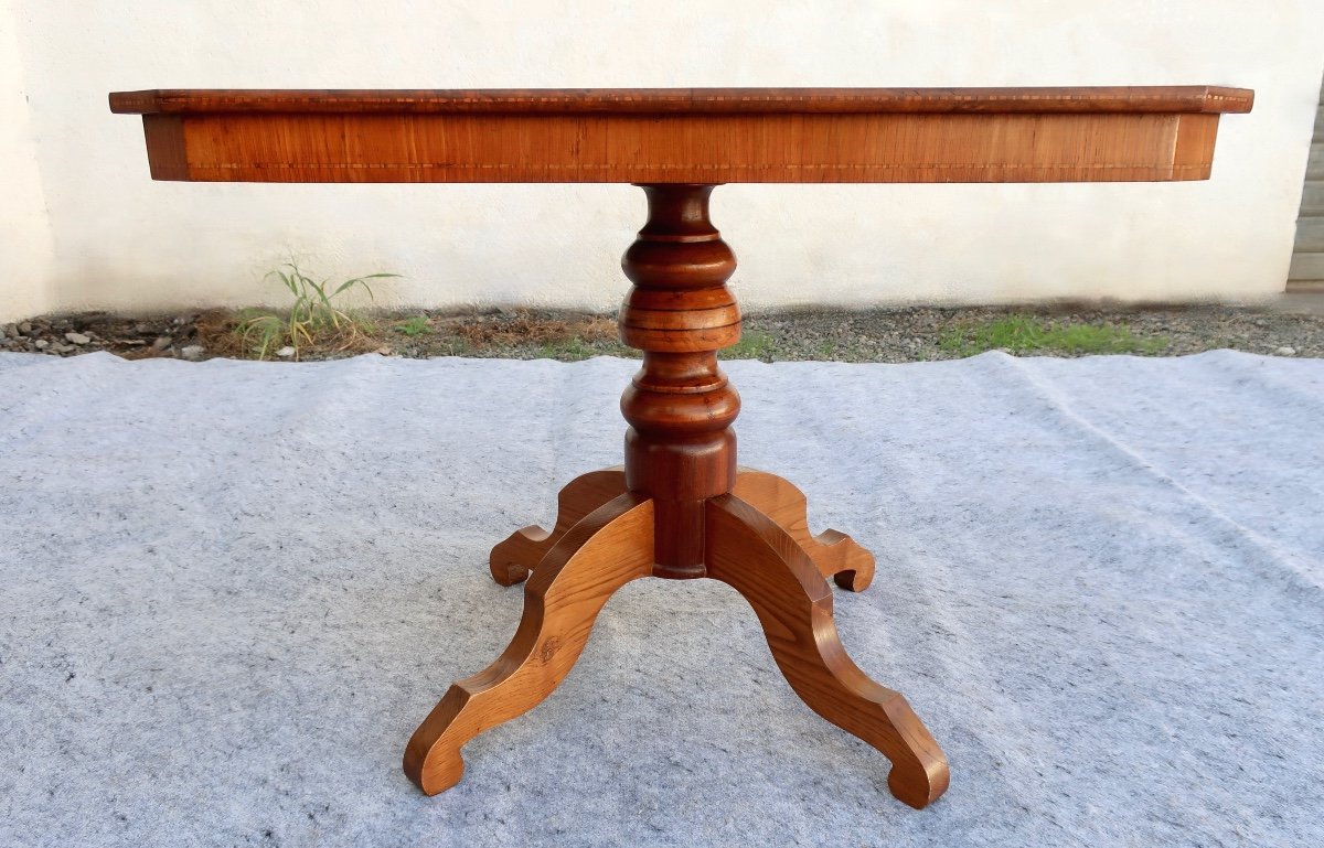 Table - Inlaid Living Room Pedestal Table, Italy, 19th Century, Circa 1850-photo-3