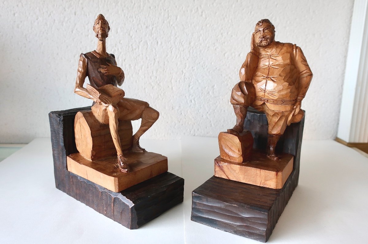 Don Quixote Bookends Carved Wood Circa 1950,  "man From La Mancha" Jacques Brel...-photo-3