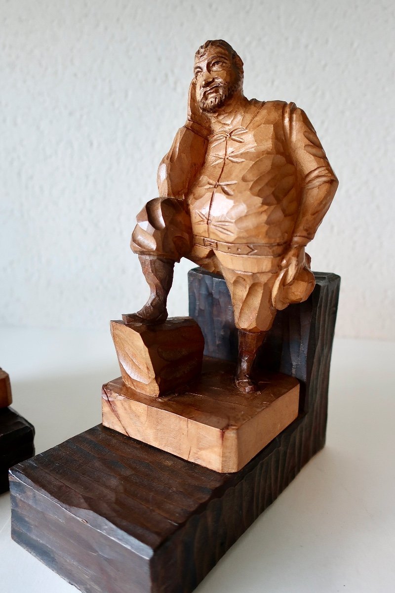 Don Quixote Bookends Carved Wood Circa 1950,  "man From La Mancha" Jacques Brel...-photo-3