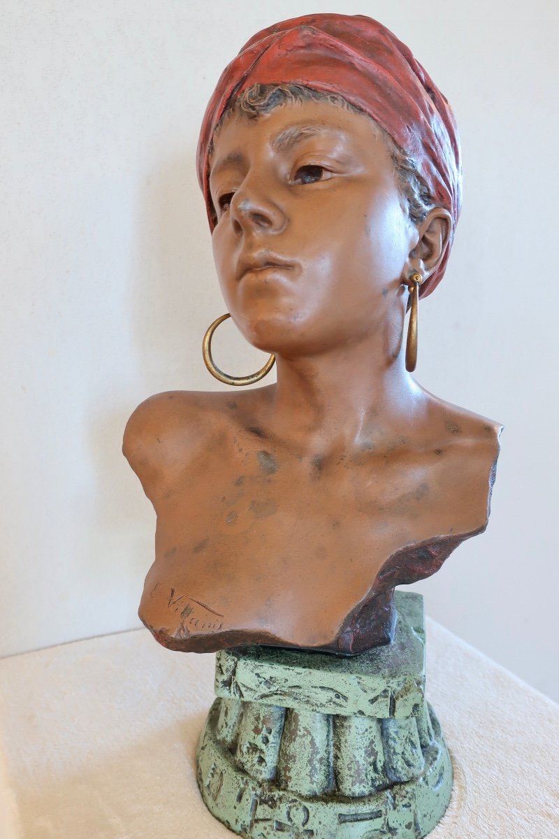 Emmanuel Villanis, Bust Of Young Slave, 19th Century Cast Aluminum, H 58 Cm-photo-8