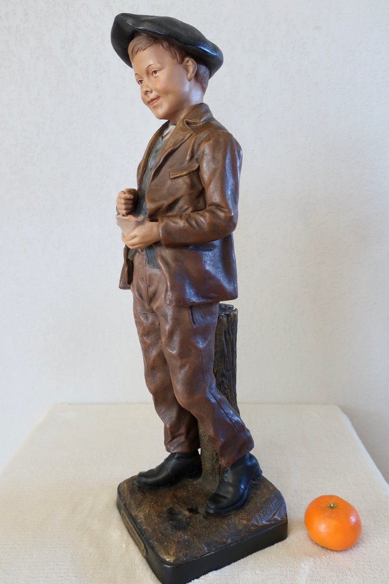 19th Century Terracotta By Joseph Le Guluche, Boy With A Cornet Of Fries, Damaged-photo-2