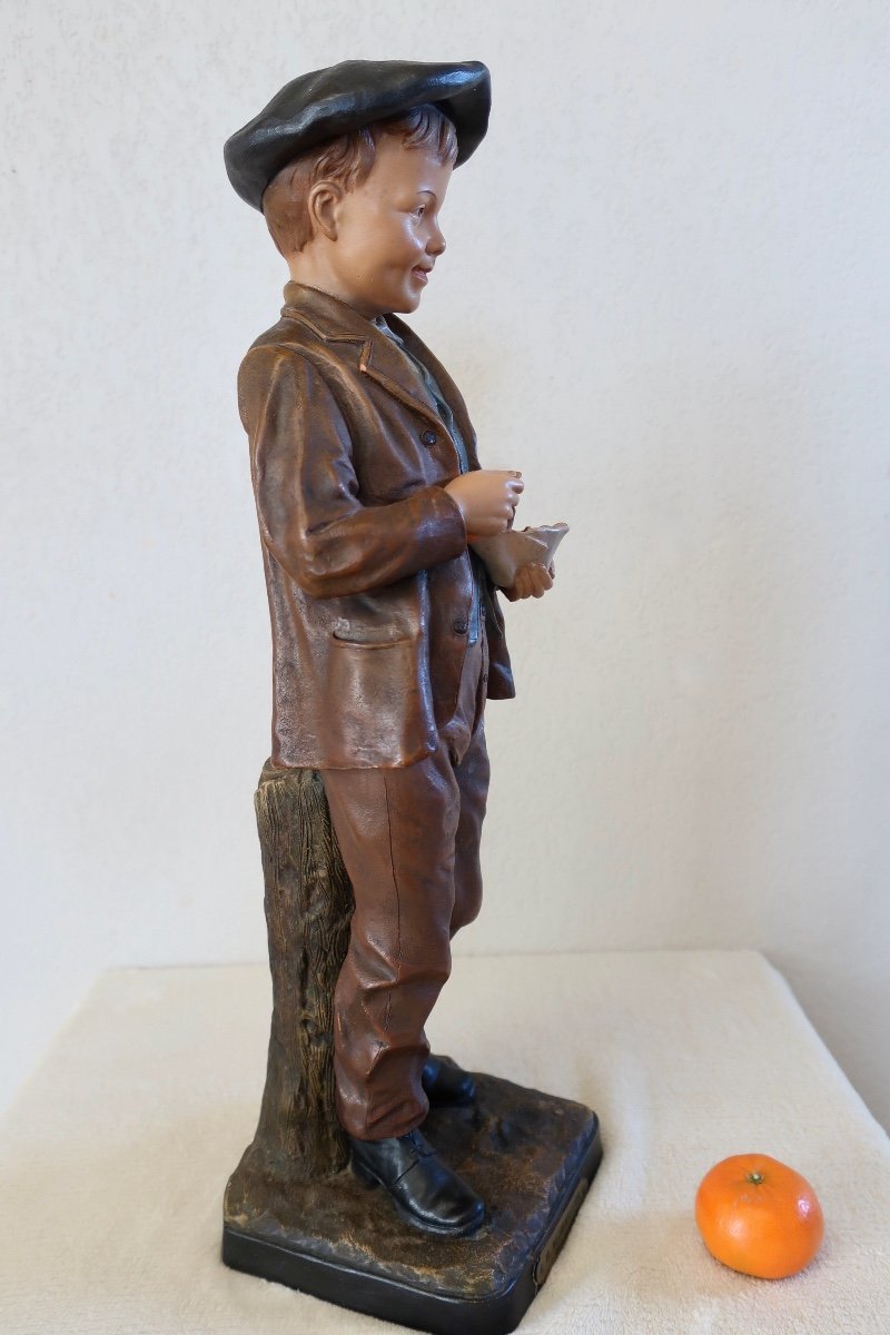 19th Century Terracotta By Joseph Le Guluche, Boy With A Cornet Of Fries, Damaged-photo-3