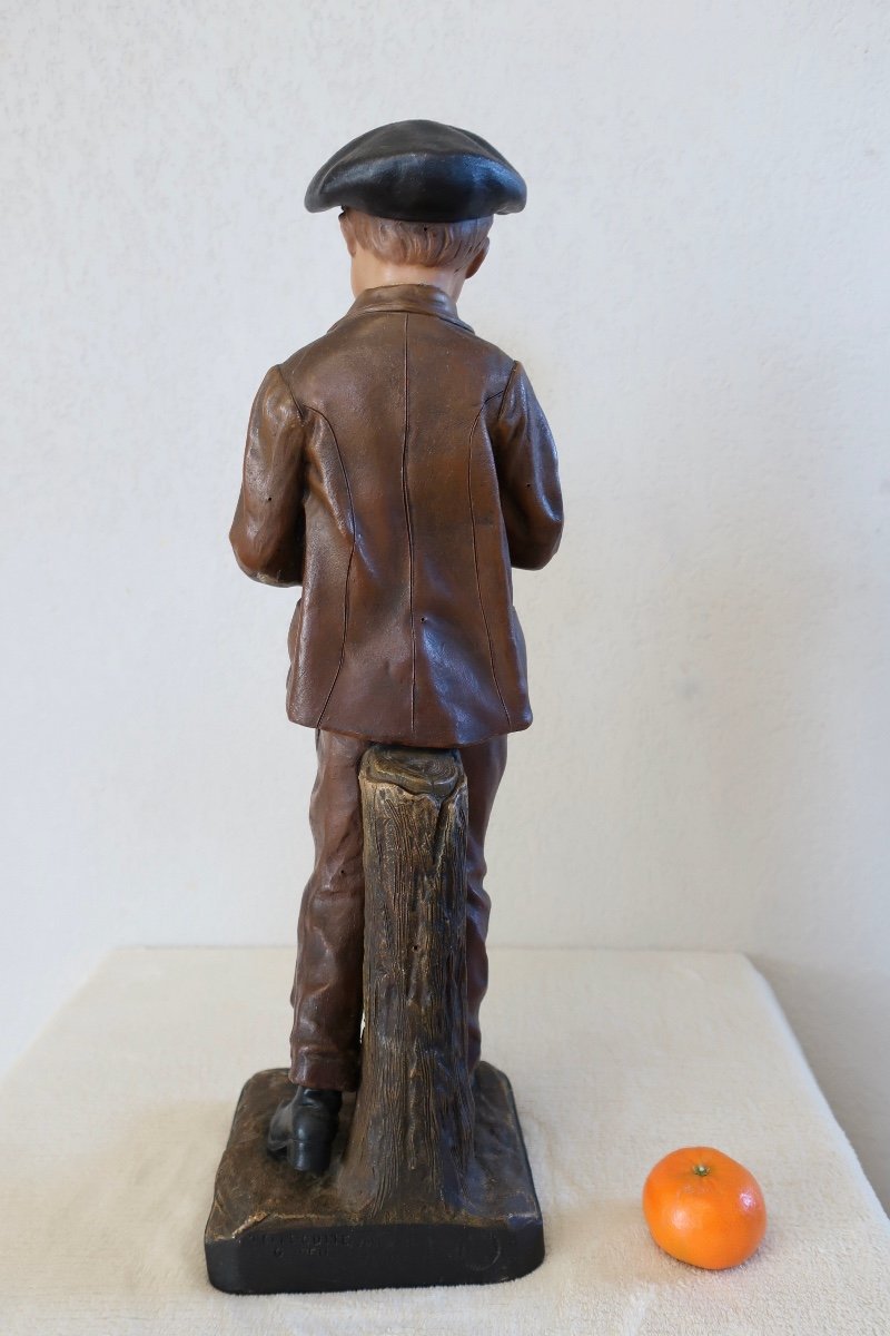 19th Century Terracotta By Joseph Le Guluche, Boy With A Cornet Of Fries, Damaged-photo-4