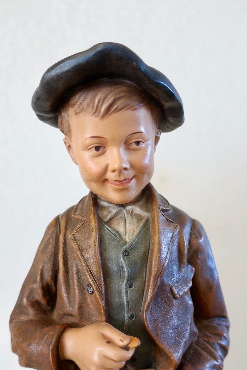 19th Century Terracotta By Joseph Le Guluche, Boy With A Cornet Of Fries, Damaged-photo-1