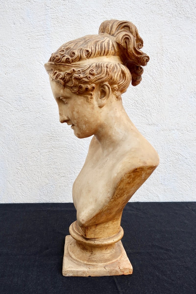 "hébé", Antique Plaster Bust, After Antonio Canova, Late 19th-early 20th Century.-photo-3