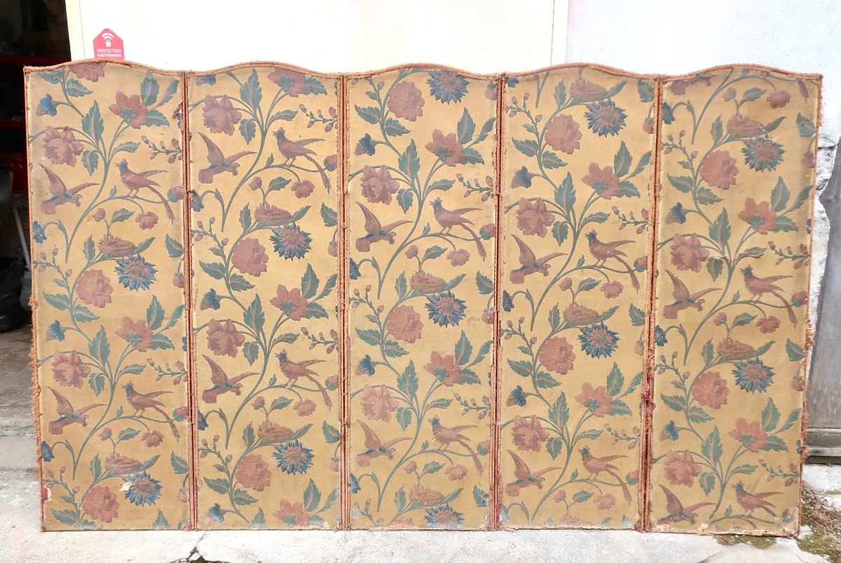Paul Balin ? :19th C. Screen With 5 Shutters, Double-sided, Embossed “cordoue Leather” Wallppr