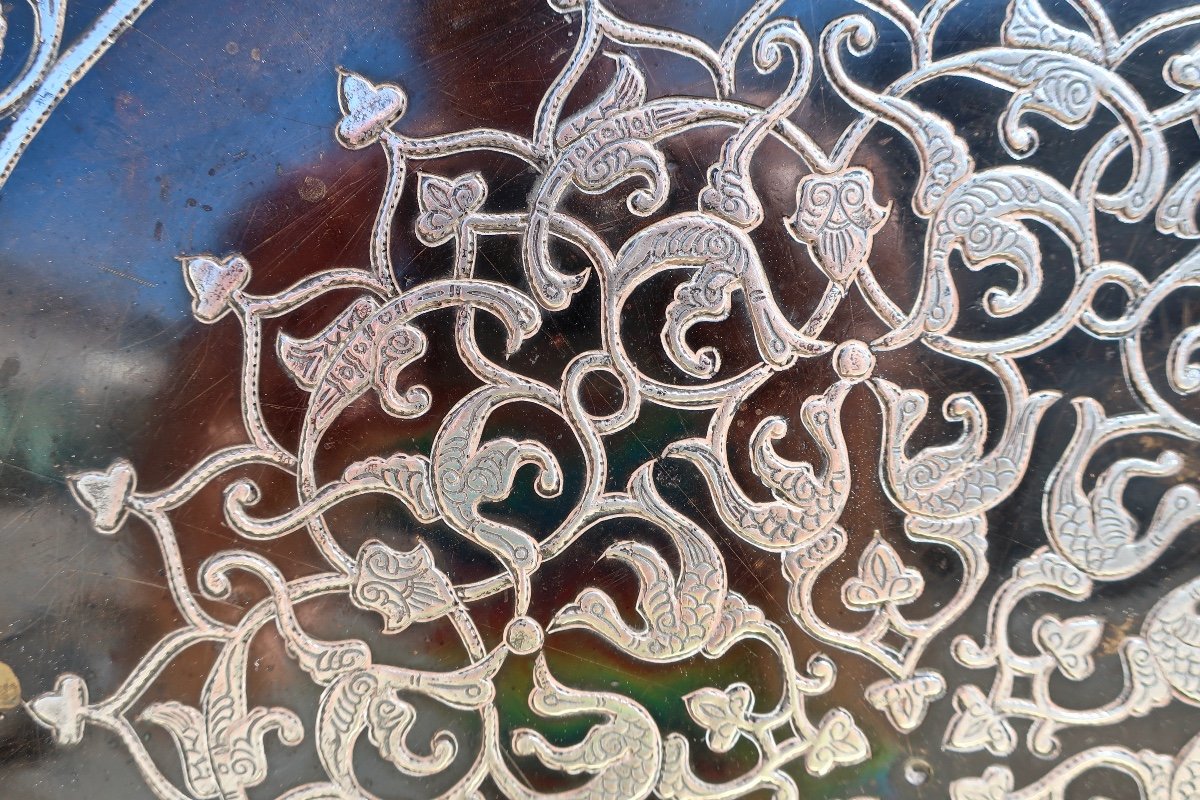 Superb Large Syrian Persian Bronze Damascus Platter 19th Century, 67.5 Cm In Diameter -photo-4