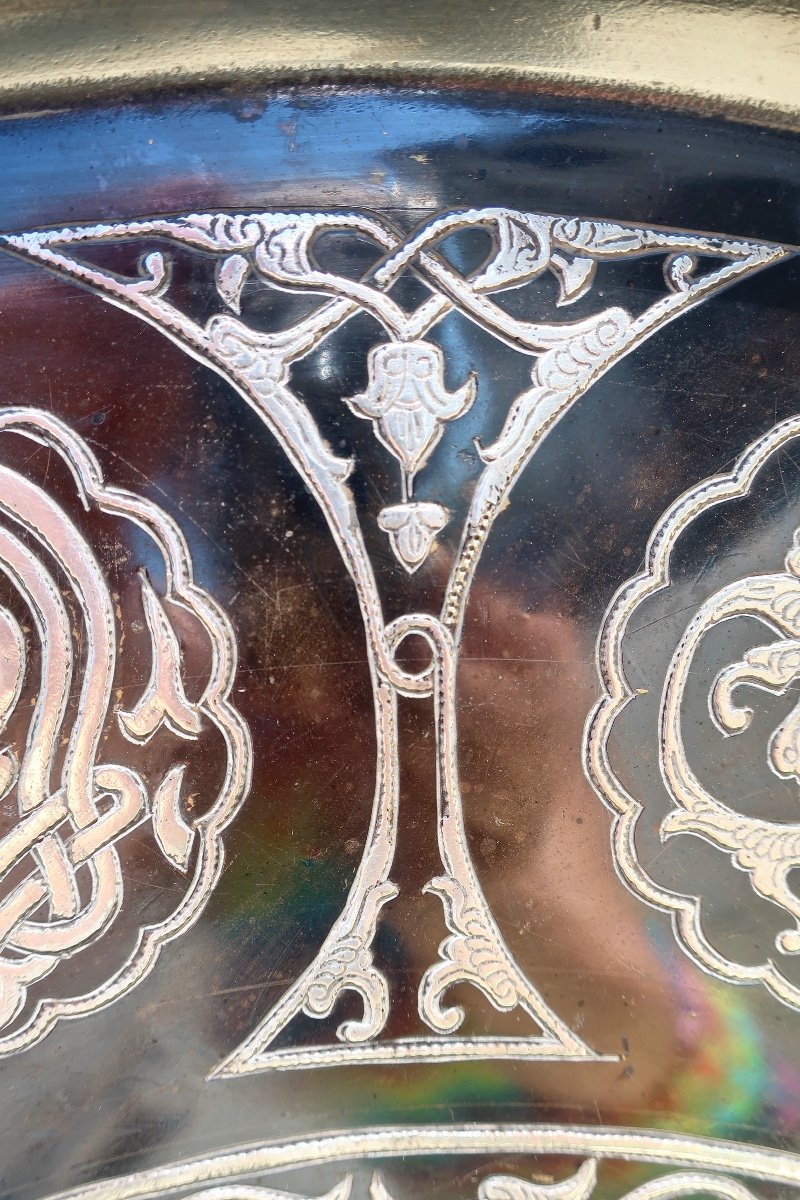 Superb Large Syrian Persian Bronze Damascus Platter 19th Century, 67.5 Cm In Diameter -photo-4