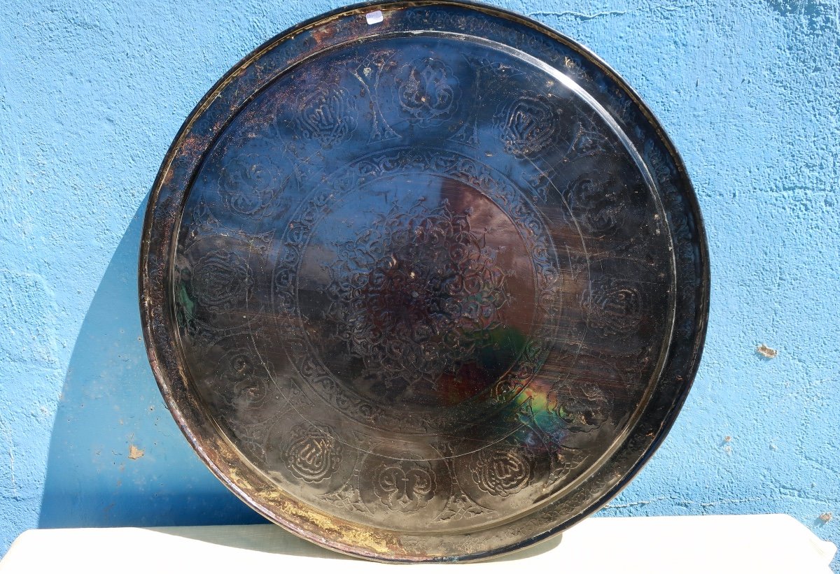 Superb Large Syrian Persian Bronze Damascus Platter 19th Century, 67.5 Cm In Diameter -photo-7