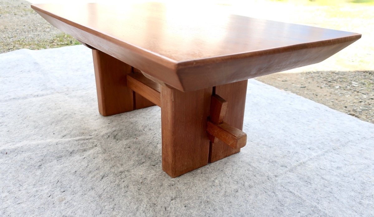 Scandinavian "brutalist" Japandi Style Coffee Table, Solid Teak, 20th Century-photo-3