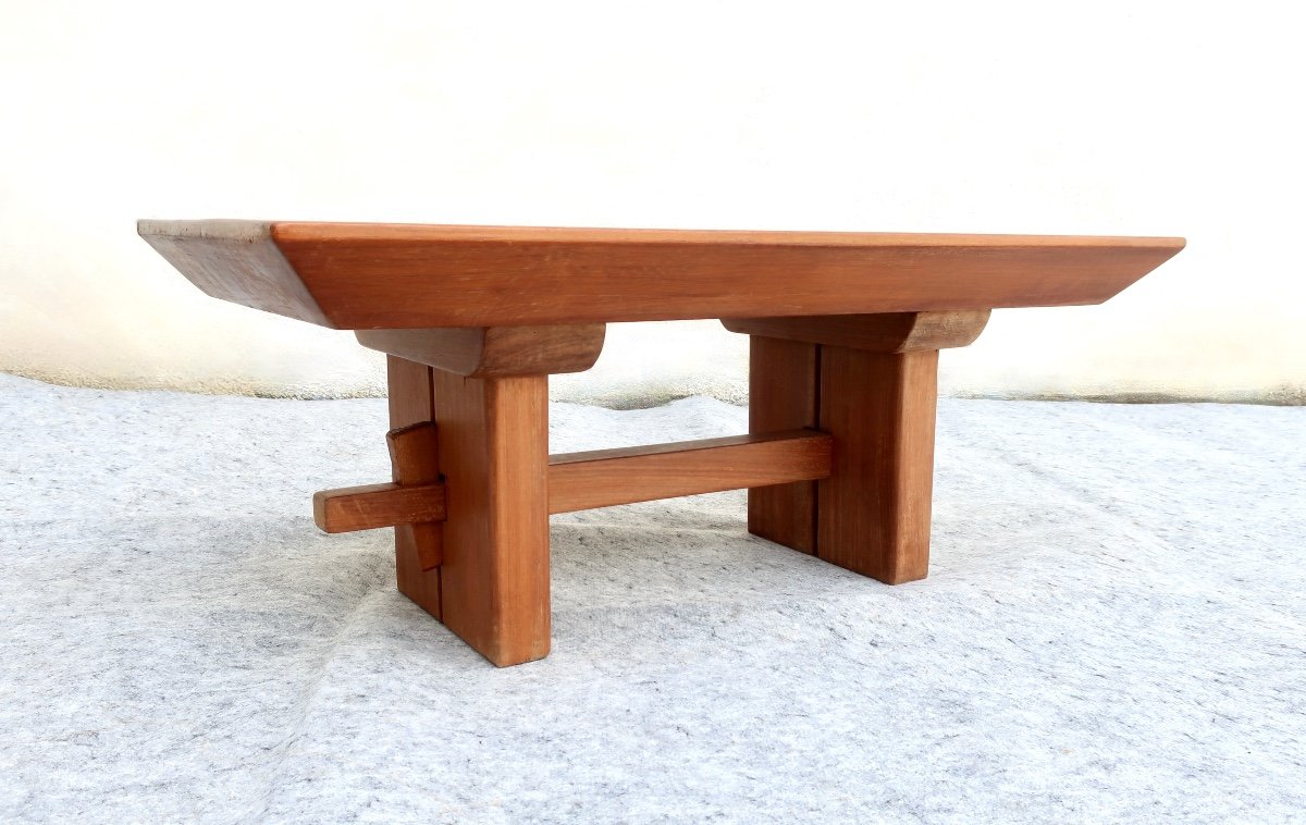 Scandinavian "brutalist" Japandi Style Coffee Table, Solid Teak, 20th Century