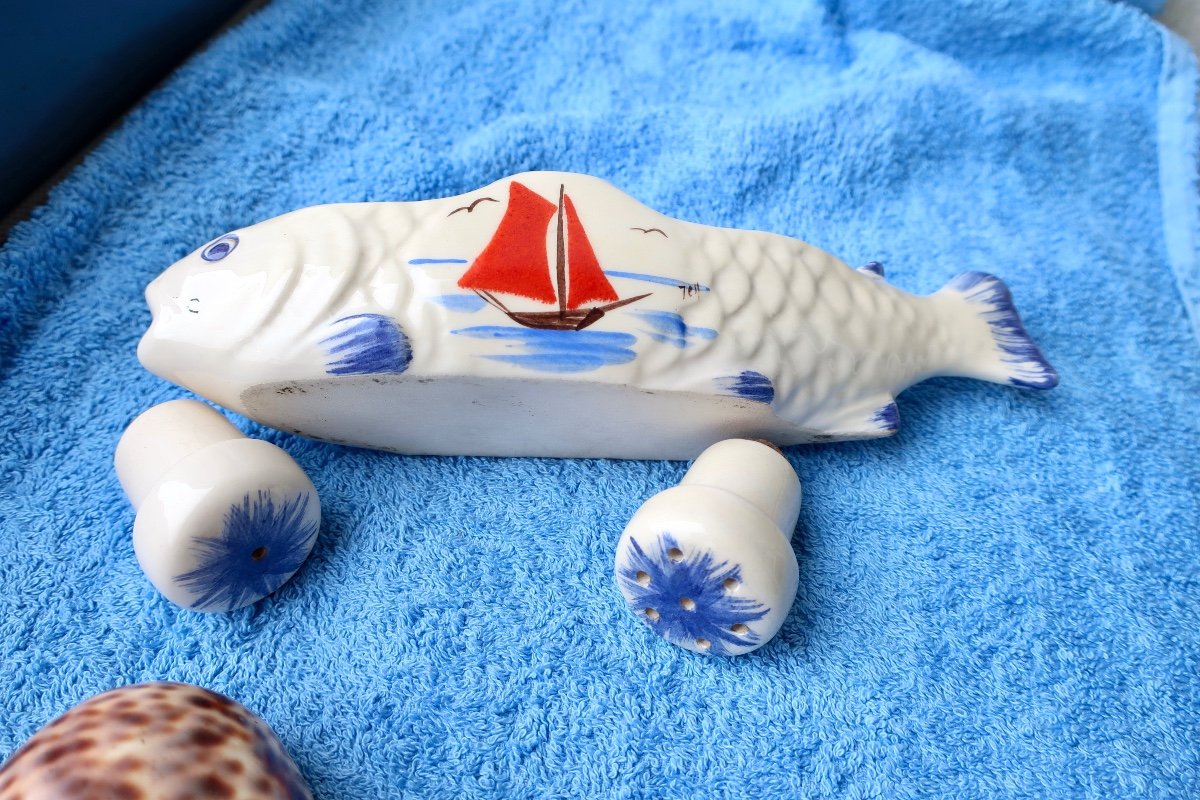 "fish" Condiment Server, Enameled Ceramic 1950s/60s-photo-6