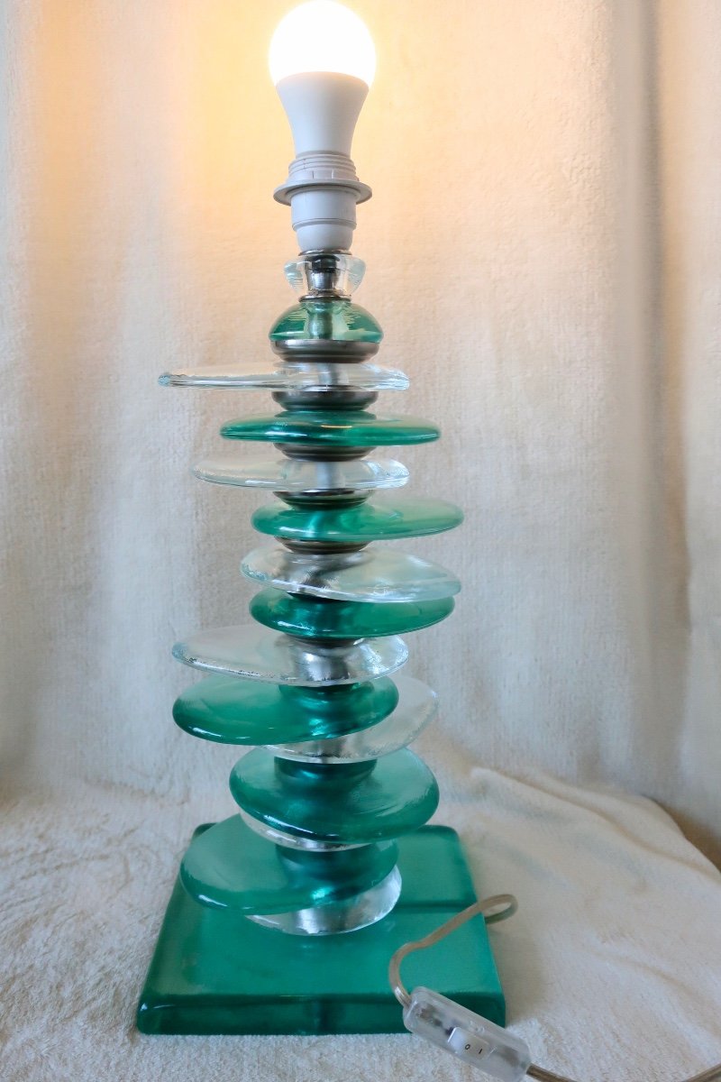 1980's Design Lamp Base In Glass Pallets Approximately 50cm In Height, Vgc