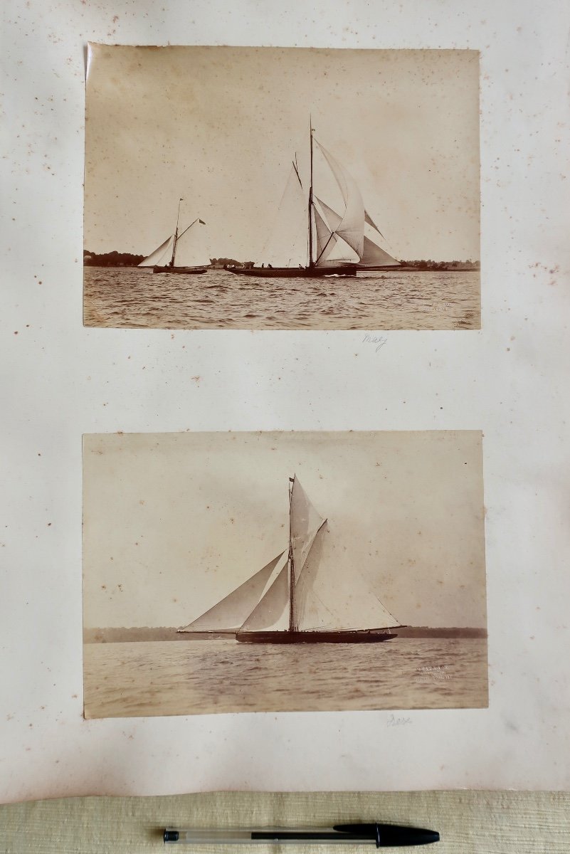 Superb Album Of 54 Original Photos Late 19th Century Including 4 Sailboats By Alfred John West-photo-2