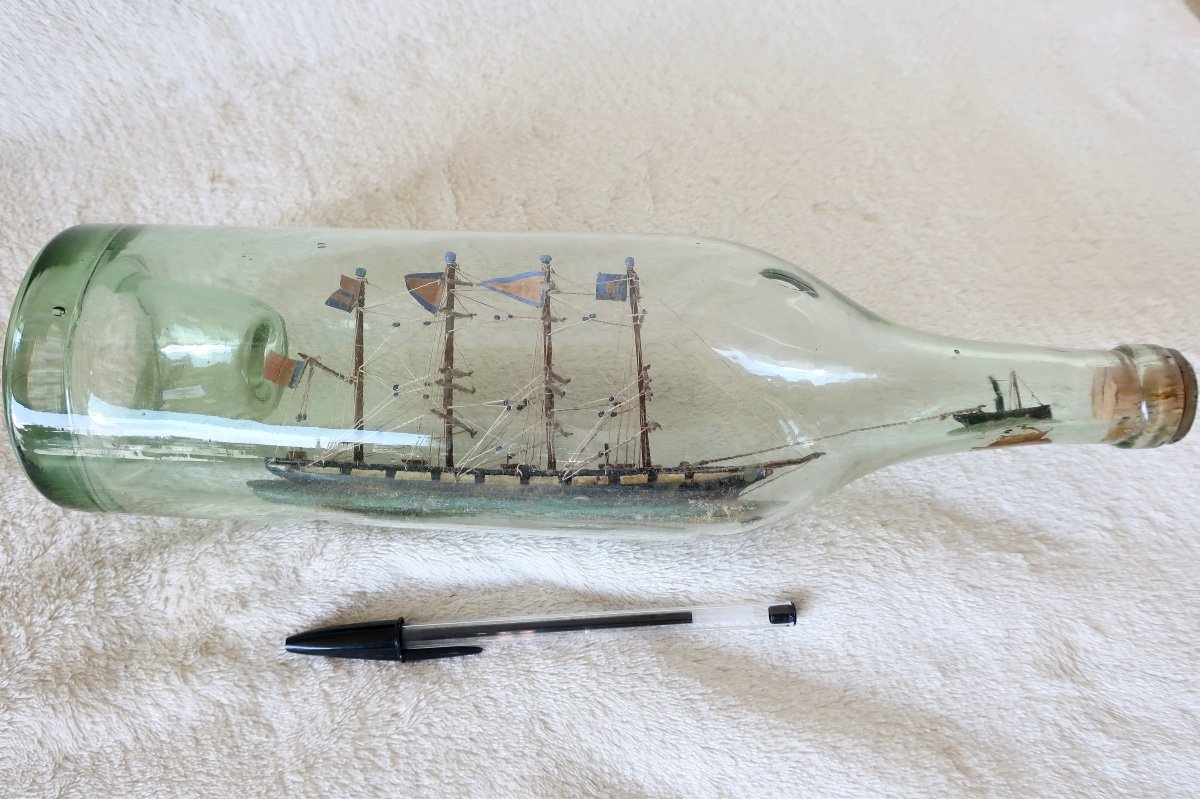 Boat, Sailboat In Bottle, With Tugboat, 19th Century