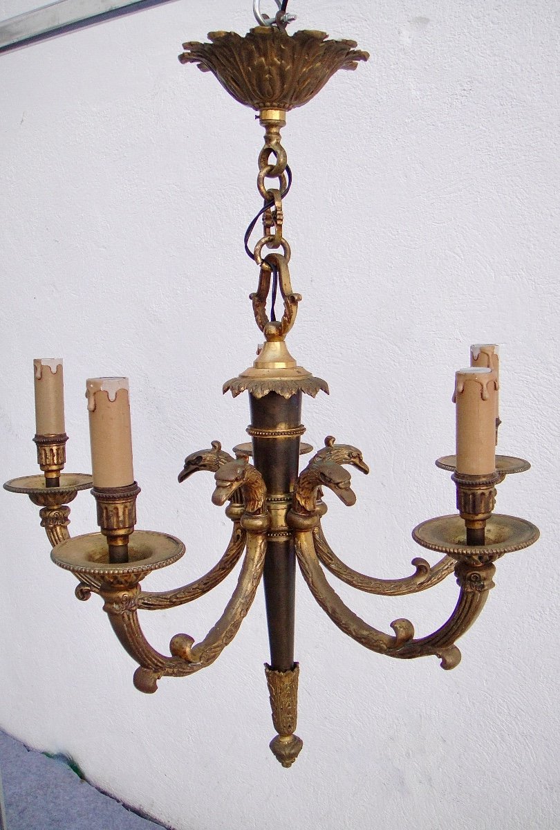 Empire Style Eagle Chandelier, Bronze, 5 Branches, 20th Century, Electrification To Be Reviewed.