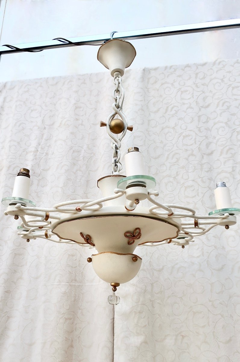 Art Deco 7-light Chandelier, Circa 1940, Electrification Ok.-photo-2